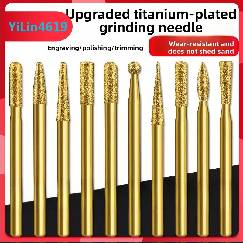 3mm Handle Diamond Grinding Head, Titanium-coated Metal, Electric Internal Grinding Tool for Grinding and Polishing