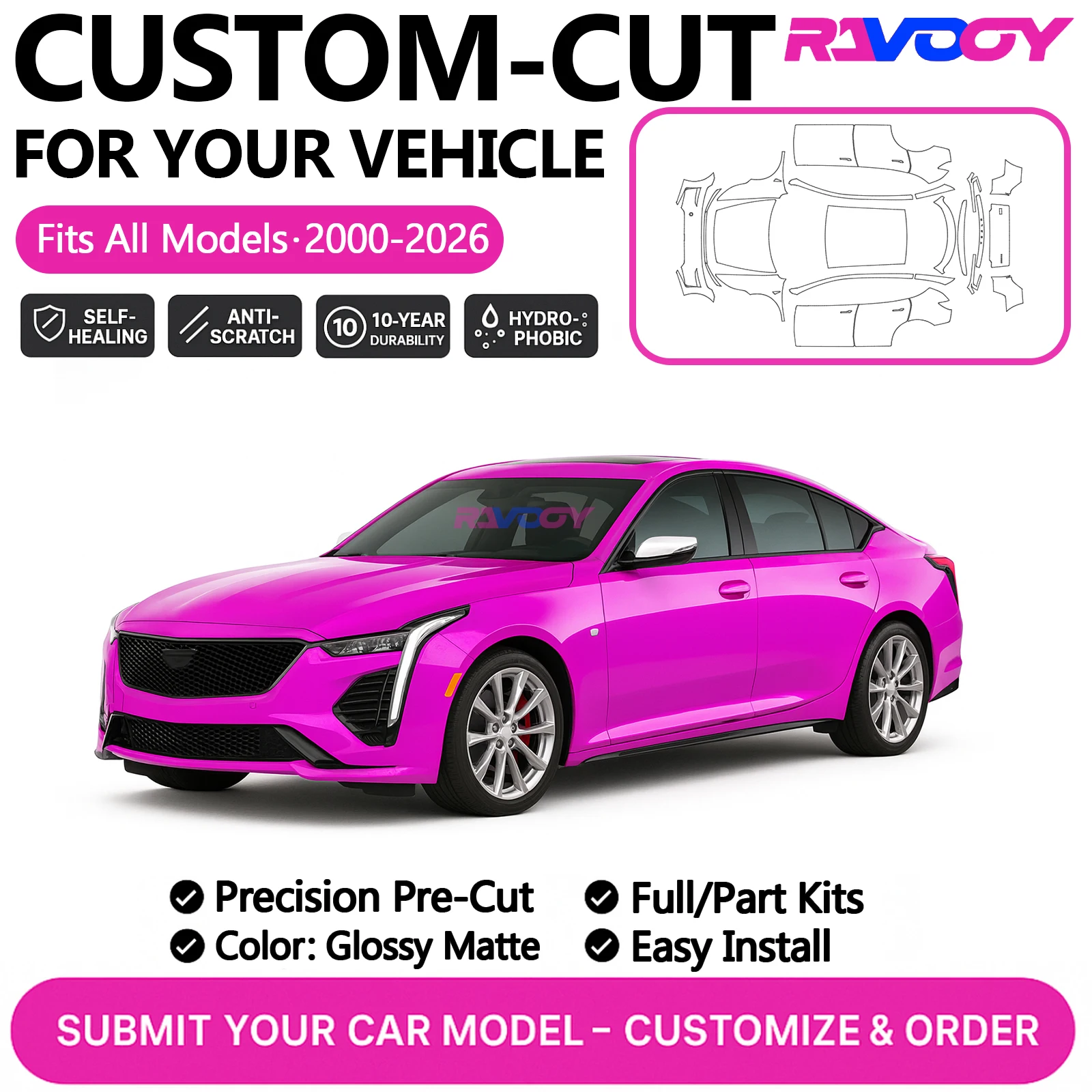 

Изготовленный на заказ предварительно вырезанный комплект PPF для Cadillac CT4 CT5 CT6 2024–2026, защитная пленка для краски, глянцевый матовый передний бампер, полный комплект передней двери автомобиля