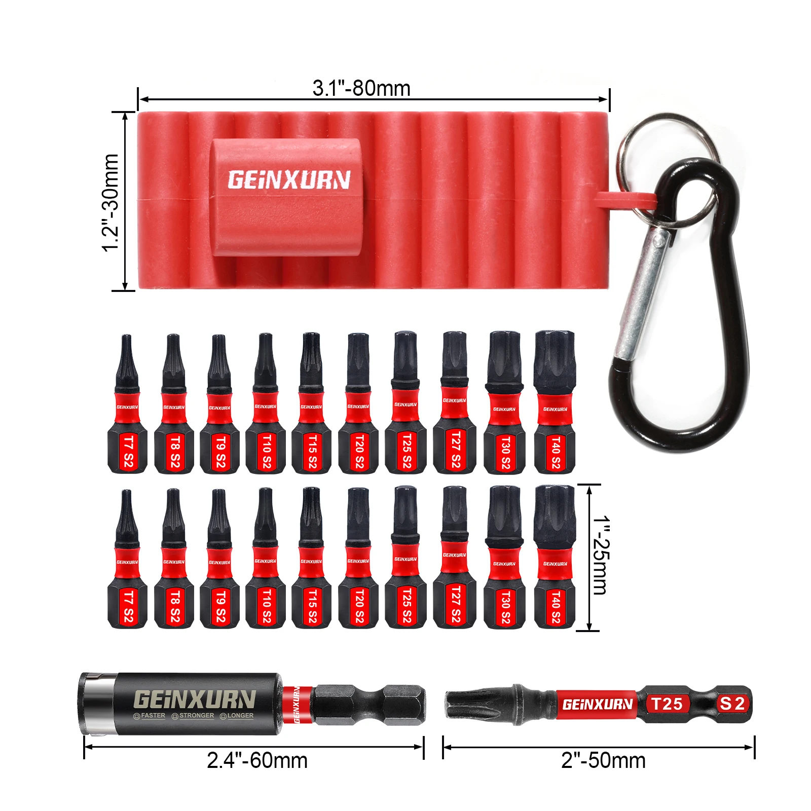 Geinxurn 22 Pcs 1\'\'/2\'\' Impact Torx Screwdriver Bits Set, S2 Steel Multi Star Driver Bit and Bit Holder with Organizer Sleeve