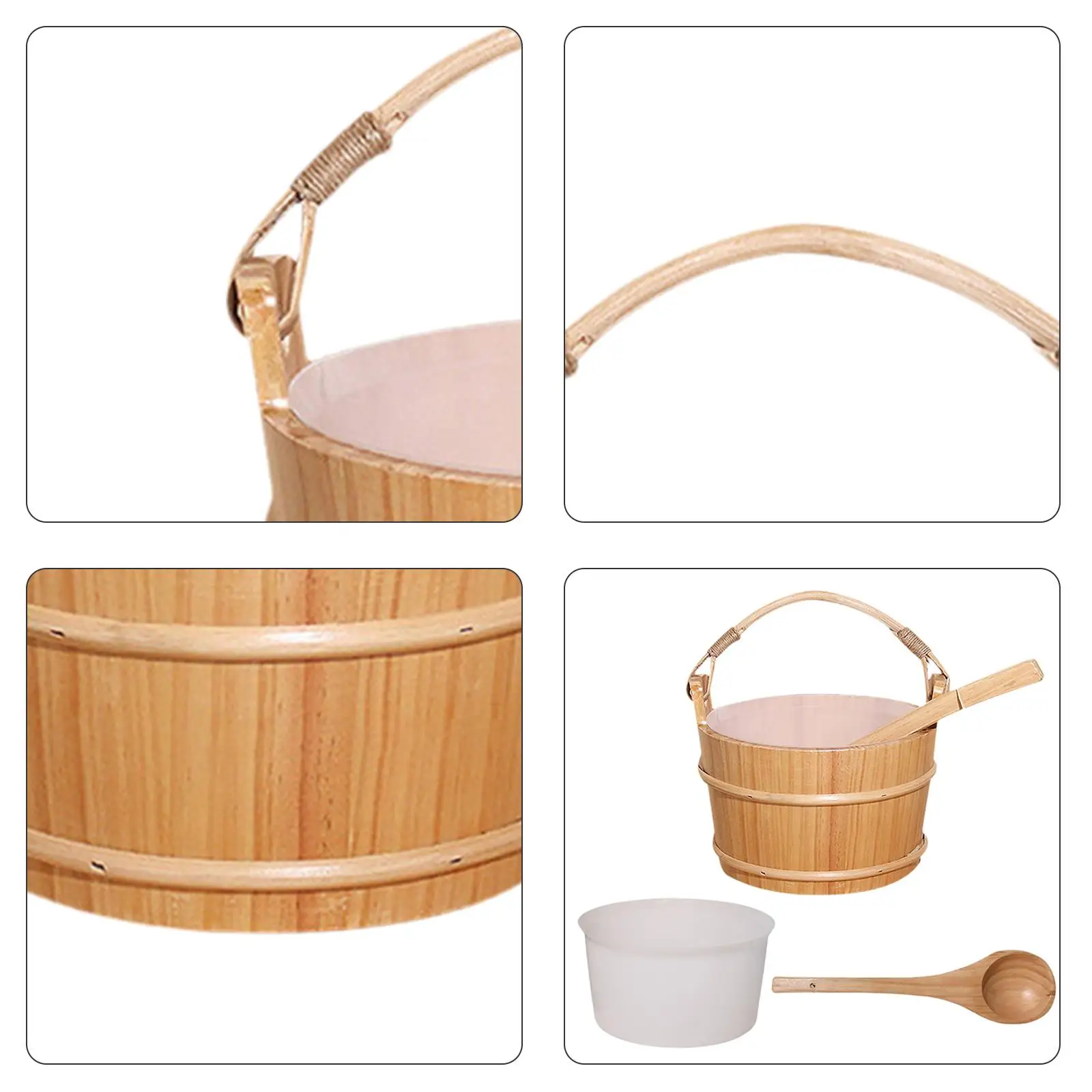 مجموعة دلو ومغرفة للساونا، لوازم حمام محمولة قوية، دلو استحمام خشبي لمراكز السبا، غرفة الاستحمام، الحمام الشتوي