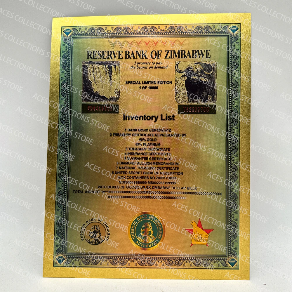 

Zimbabwe Googolplex Containers Gold Banknotes 2008 Years Africa UNC Notes Certificate PET Material Collectibles