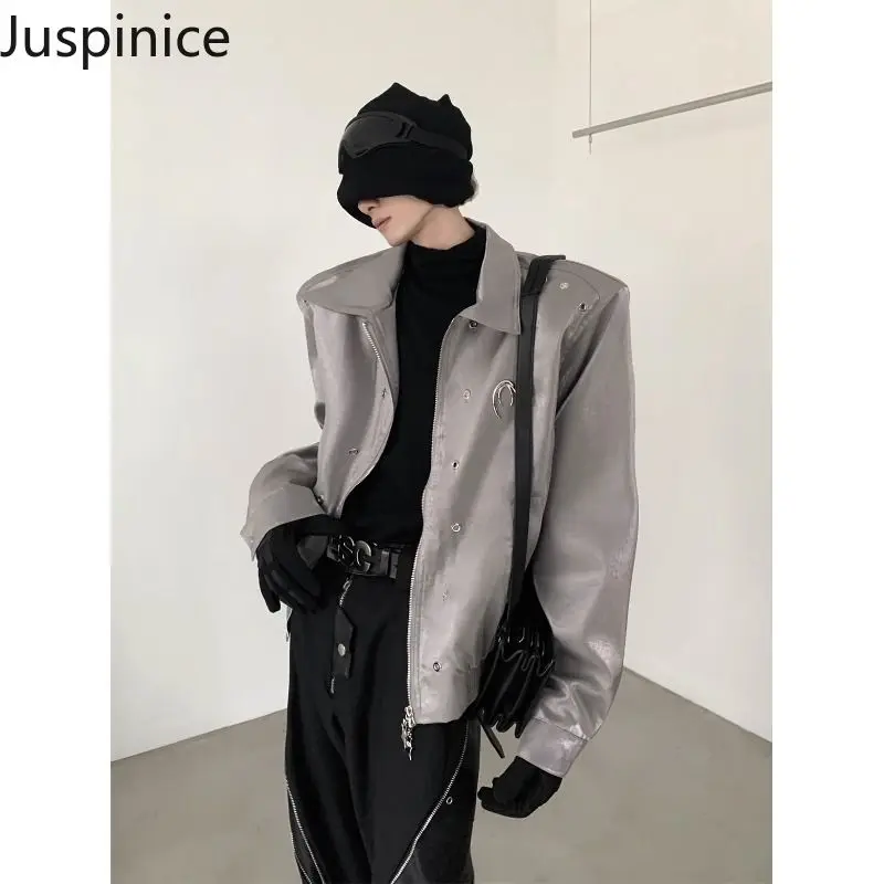 

Juspinice Hong Kong Style Retro Design with Shoulder Pads, Long Sleeved Jacket Men's Loose Collar Versatile Short Coat