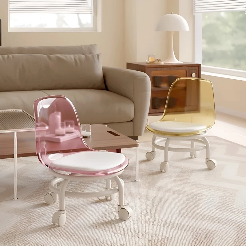 Household Transparent Acrylic Small Stool with Universal Wheel Toddler Stool Lazy Backrest Roller Skating Stool image 2