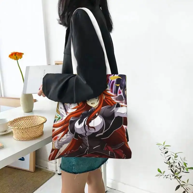 Custom High School DxD สาวเซ็กซี่ภาพเคลื่อนไหวผ้าใบผู้หญิงทนทานร้านขายของชำ Tote กระเป๋านักช้อป