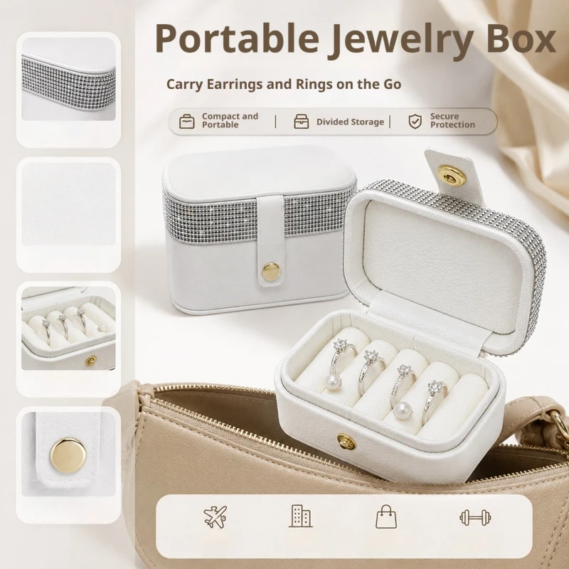 Travel Small Jewelry Storage Box, Multi-grid Portable Jewellery Organizer, Anti-scratch Mini Ring Earring Necklace Holder Case