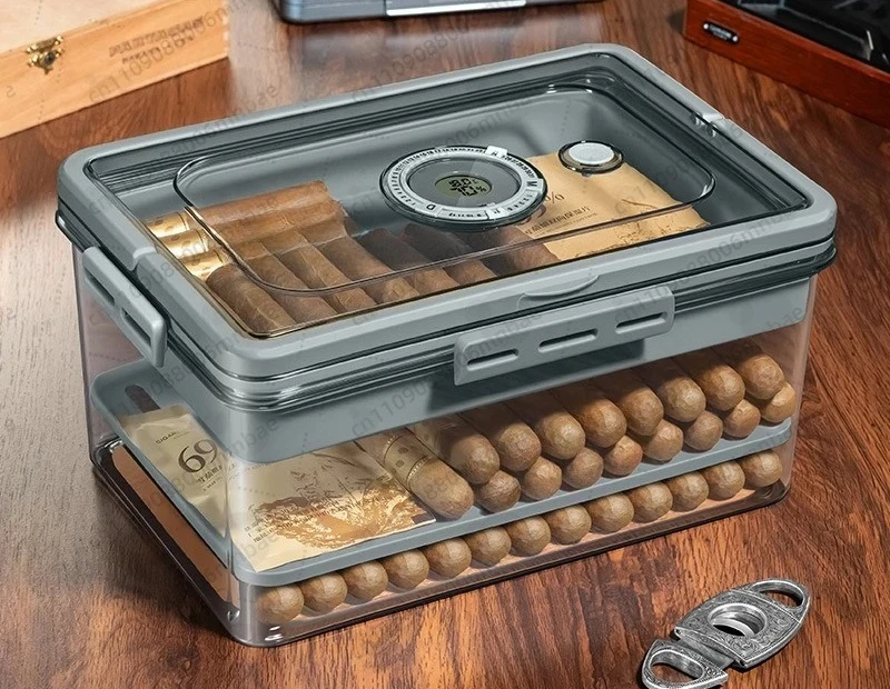 Cigar Moisturizing Box Transparent Portable Three-layer Large Capacity Sealed Moisture-proof Cigar Moisturizing Box