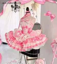 Daily Kawaii Lolita Dresses Sweet Cute Bow Off-Shoulder Ball Gown Dress High-Grade Princess Dress for Women Summer Sexy Dress