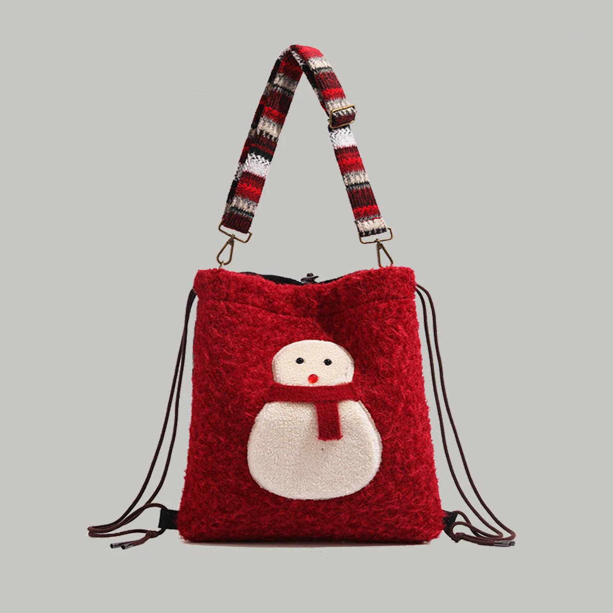 Christmas Cartoon Snowman Woolen Crossbody Bag Autumn/Winter Girl Patchwork Atmosphere Handbag Cute Take Pictures Backpack Trend