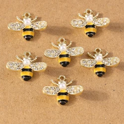 10pcs Cute Enamel Rhinestones Bee Pendant Charms for Jewelry Making Necklace Earrings DIY Bracelet Accessories Supplies