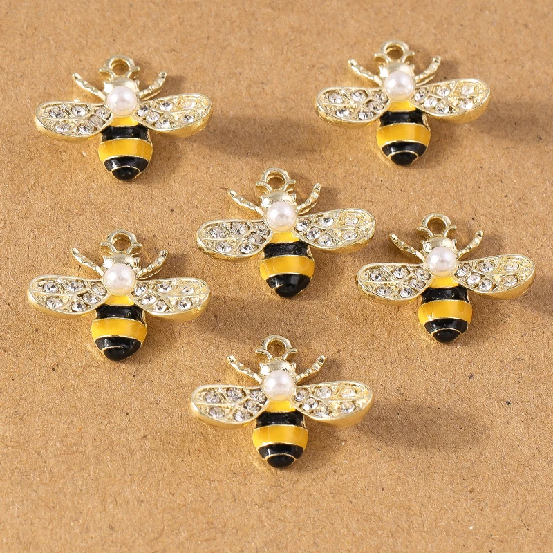10 sztuk śliczne emaliowane dżetów pszczoła wisiorek Charms do tworzenia biżuterii naszyjnik kolczyki DIY akcesoria do bransoletki materiały eksploatacyjne