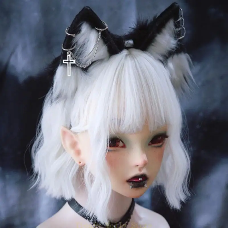 

N5KB Plush Wolf Headbands With Cats Ears Alternative Fashion Festival Hair Hoop