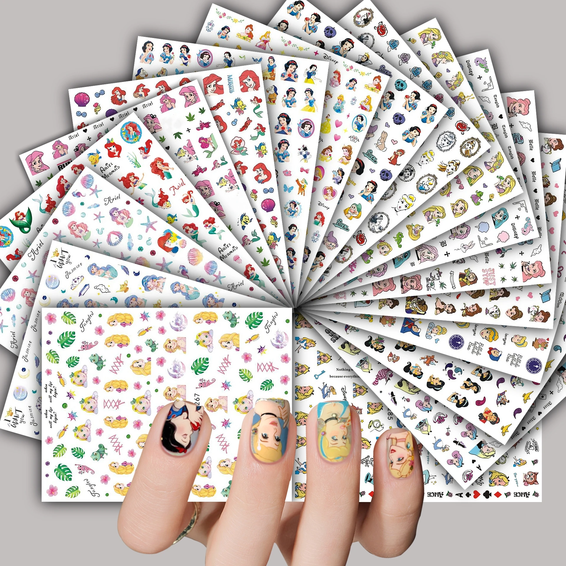 Cartoon Nail Stickers Disney Princess Animated Series Nail Art Decorations White Mary Cat Japan Anime Mickey Nails Accesories