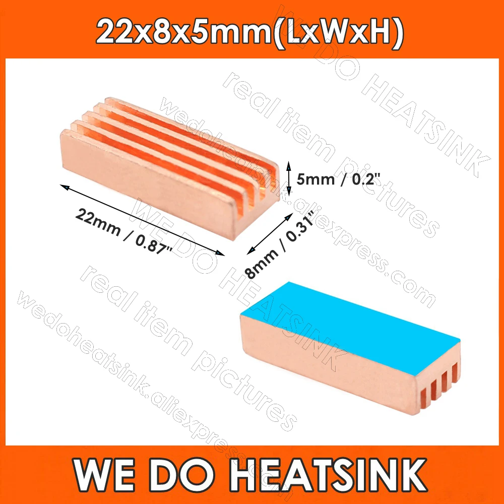 22x8x5mm Copper Heat Sink with pre Thermal Self Adhesive Heatsink for VGA RAM Moudle Cooling Heatsinks Cooler