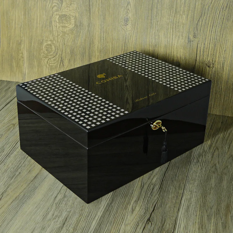 Humidor Hidratante para charutos de grande capacidade 100 charutos Piano pintado caixa de cigarro de madeira de cedro