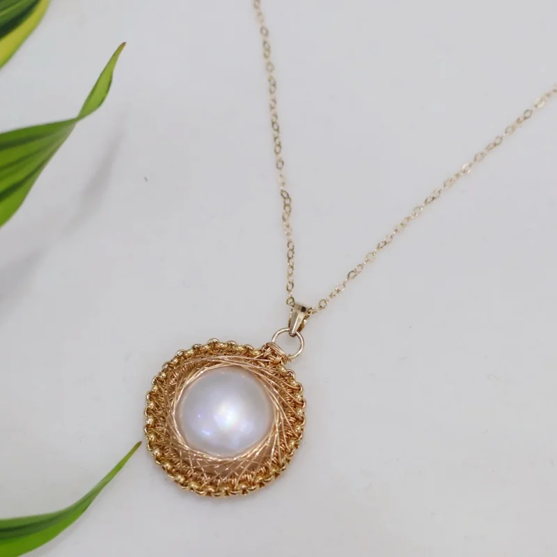 

SGARIT Trending Pearl Jewelry DIY Handmade 15-16mm 14k Filled Gold Natural Seawater Mabe Pearl Necklace Jewellery