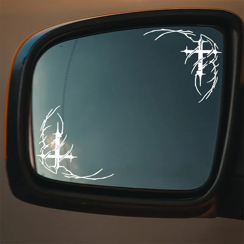 Thorn Cross Gothic Sticker 1pc Black White Self Adhesive Vinyl Decal for Car Window Body Personalization Device Decoration