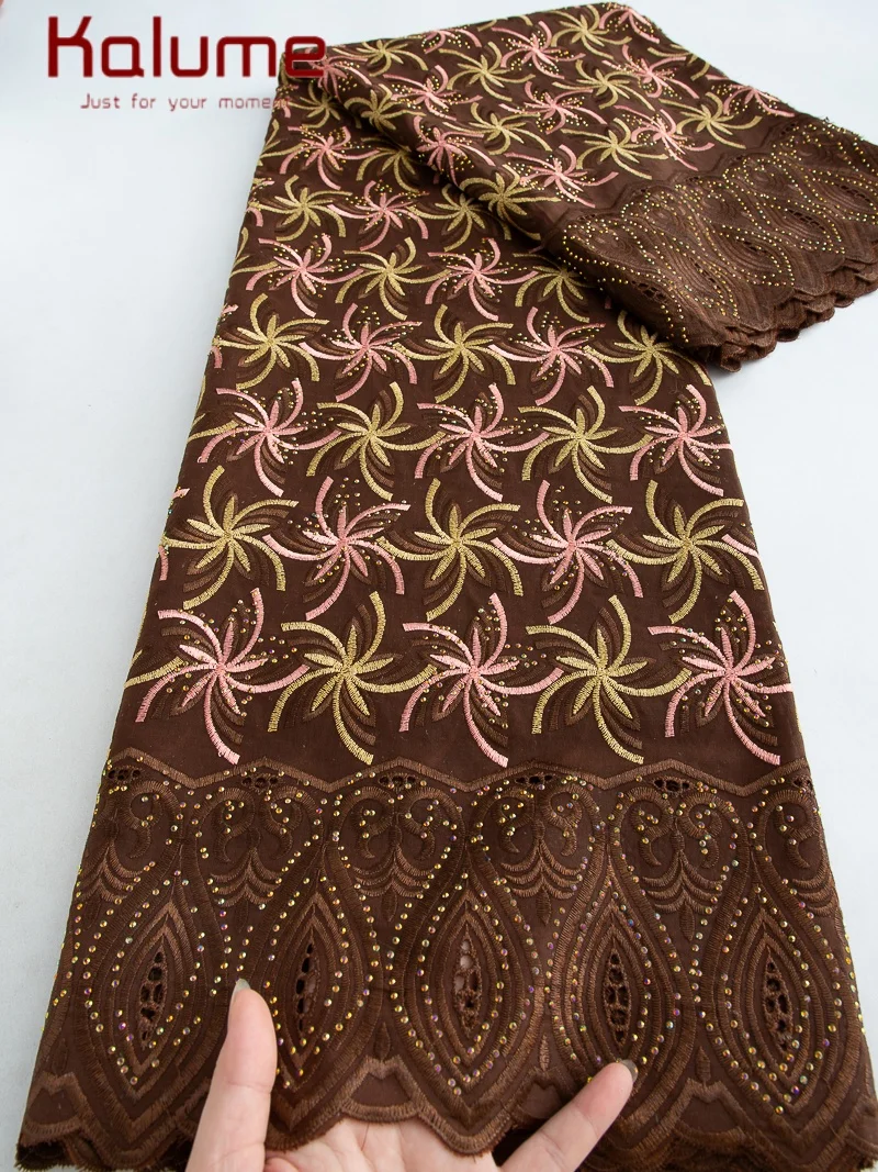 

Kalume African Swiss Voile Lace Fabrics High Quality Cotton Lace Fabric with Stones Nigerian Lace Fabric for Wedding Dress F4512