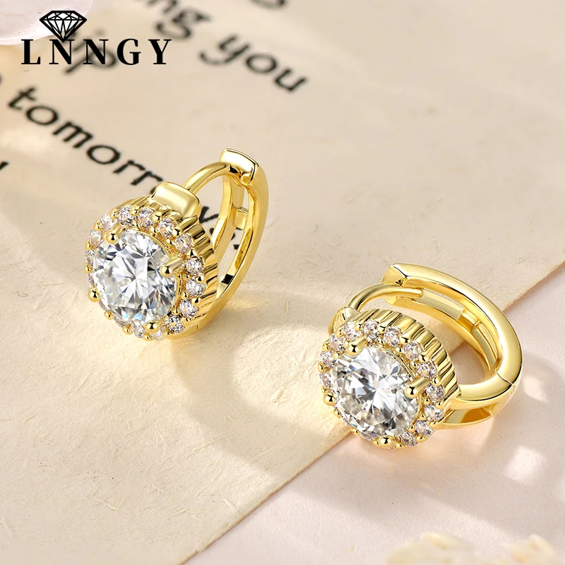 

Lnngy Certified Moissanite Halo Earrings For Women 14K Gold Filled Lab Diamond Huggies Earring Sparkling Wedding Jewelry Gift
