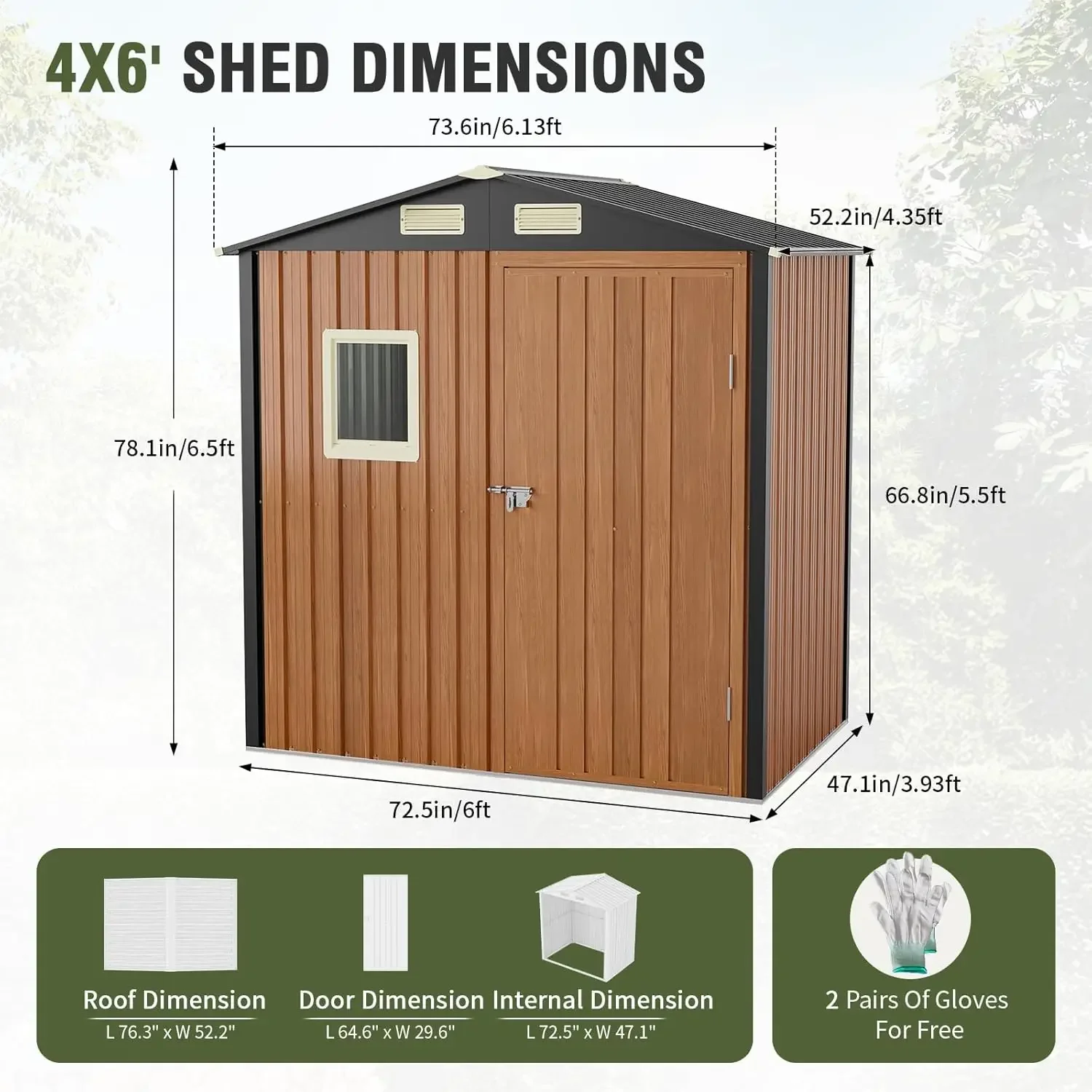 6x4 Ft, Lockable Metal Garden Shed with Window, Tool Shed Tiny House Vertical Outside Storage Building for Backyard, Lawn, Patio