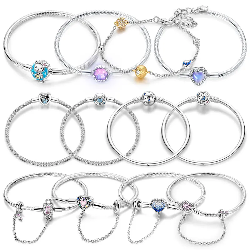 

925 Silver Original Couple's Safety Link Dog Paw Zircon Bracelets Fit DIY 925 Sterling Silver Charms Birthday Bead Jewelry Gift