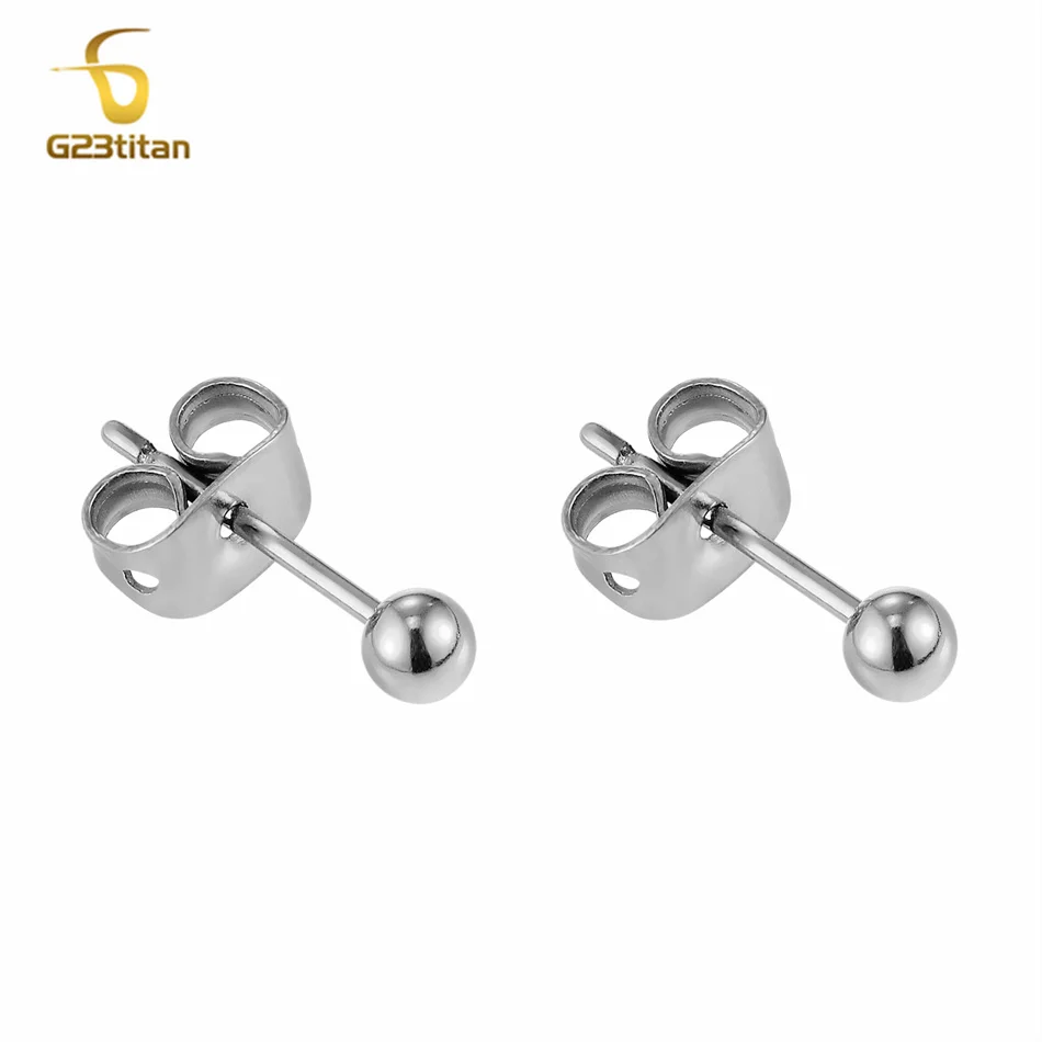 G23titan 3-8mm Solid Ball Titanium Stud Earrings for Women Men Anti Allergic Grey G23 Titanium Metal Ear Lobe Piercing Jewelry