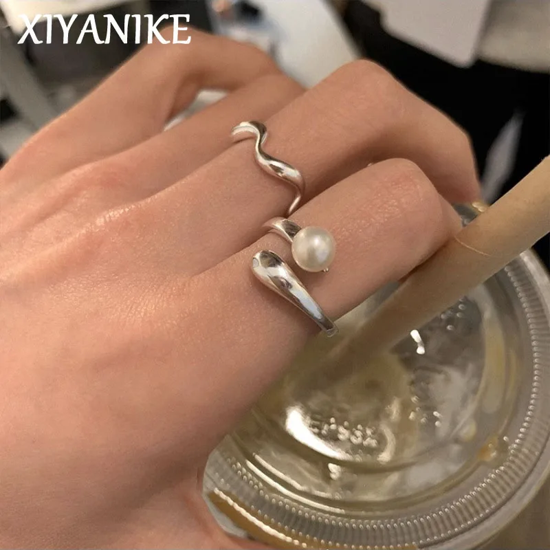 

XIYANIKE Minimalist Pearl Wave Cuff Finger Rings For Women Girl Korean Fashion New Trendy Jewelry Gift Party anillos mujer