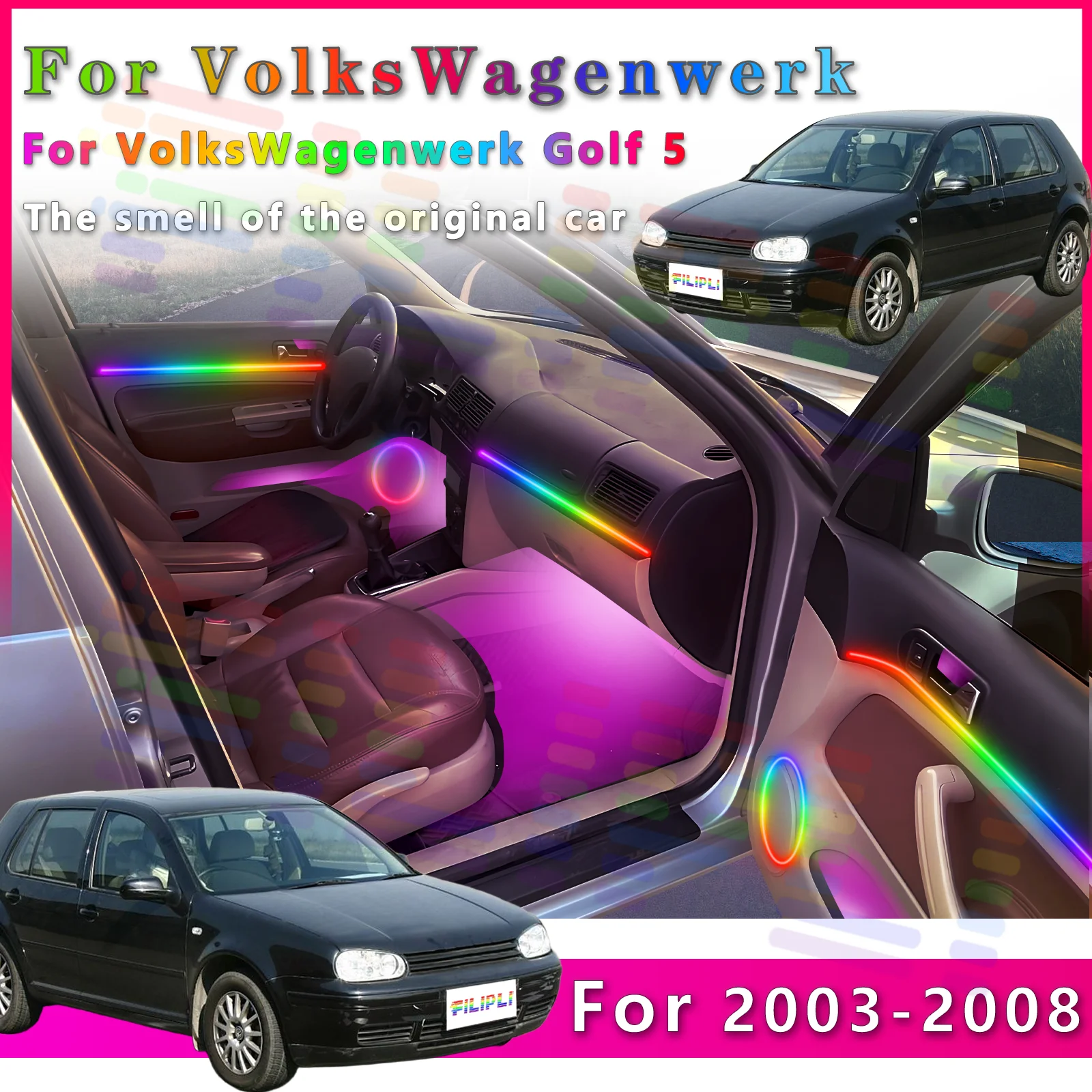 

Для VW Golf 5 2003-2008 лет Сделать продуктовые работы более приятным со скрытыми светодиодными полосами для интерьера автомобиля. Приложение 64-х годов.