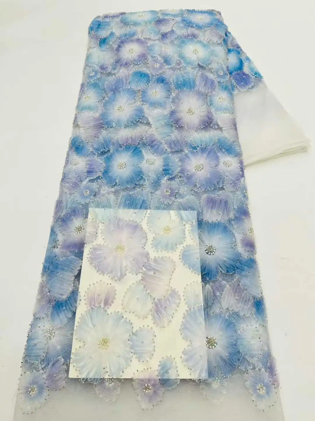 5Y/حار بيع الفرنسية الترتر النسيج عالية الجودة تصميم جديد 2025 التطريز شبكة الدانتيل ثلاثية الأبعاد زهرة حبة فستان الزفاف XX365H135 #3