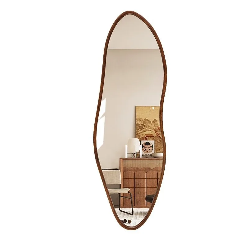 

Full-length mirror Solid wood retro full-length mirror Cloakroom mirror with lamp