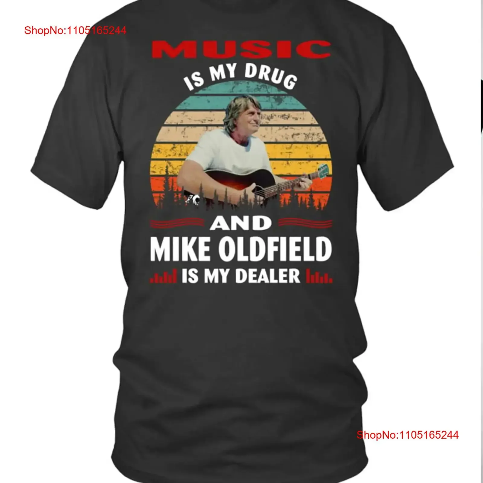 Mike Oldfield la música es mi droga camiseta negra todas las tallas XZ676 vintage lavado elegante ropa de calle versátil