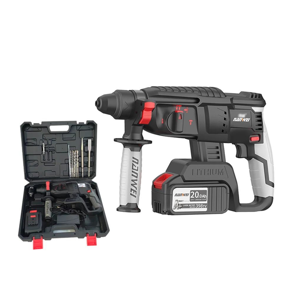 

Heavy duty electric hammer drilling rotary impact hammer with 2 * 7.5AH battery plastic toolbox