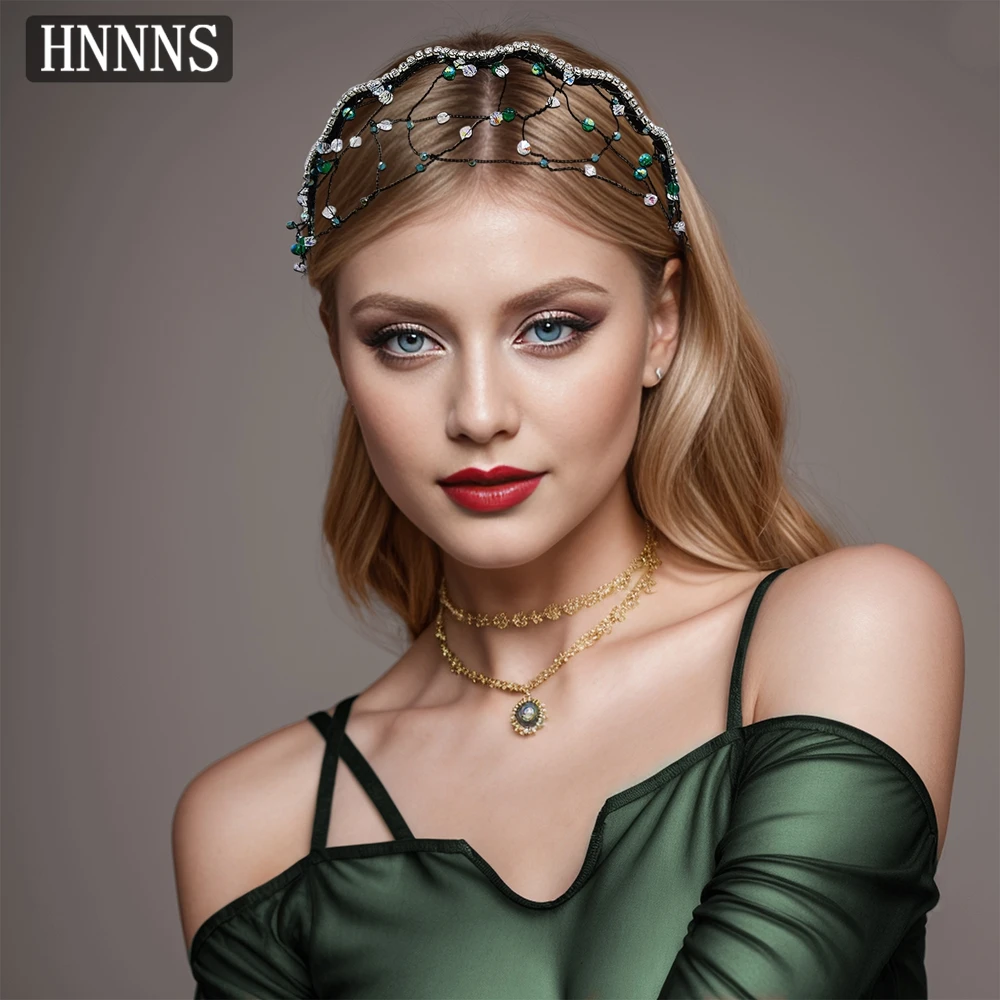 

TOPQUEEN Vintage Bridal Green Wedding Headband Handmade Beaded Water Diamond Ladies Banquet Party Daily Hair Accessories YXA74