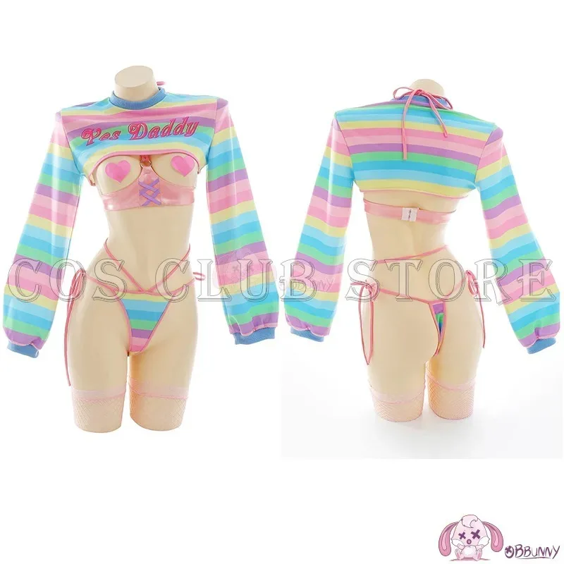 Kostum Cosplay Seragam Bikini Jk Cyber Loli Seksi Anime Pembantu Kelinci COS untuk Wanita Anak Perempuan Wig Lingerie Korset Rambut Bergaris Erotis