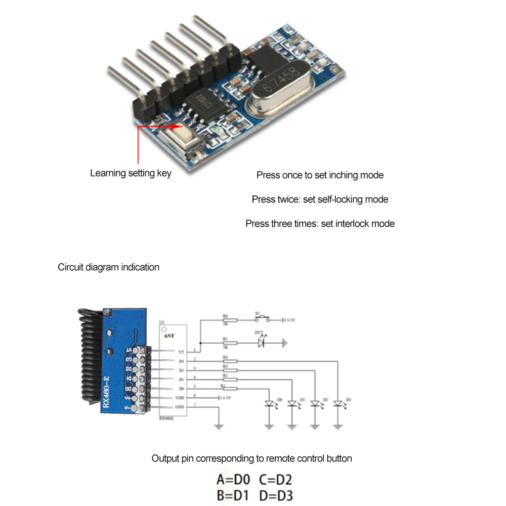 315/433mhz Wireless 4 Channel RF Receiver 1527 Learning Code Decoder Module For Remote Control Superheterodyne Receiving Module