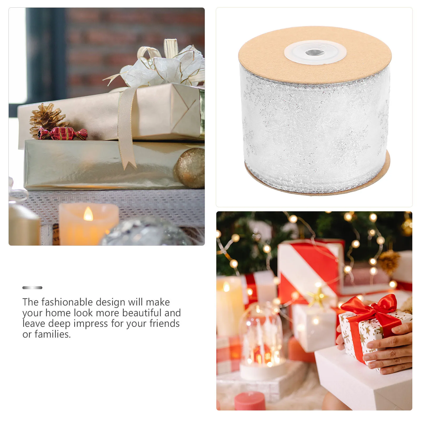 1 Rolka Przezroczystej Taśmy Brokatowej z Motywem Płatków Śniegu, Elegancka i Elastyczna, Idealna do Pakowania Prezentów Świątecznych, Dekoracji, Kokardek, Butelki Wina, Choinki