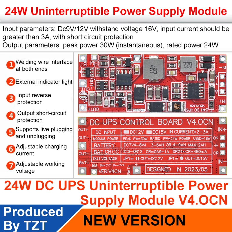 TZT DC 12V/15V 24W 50W 4A UPS Power Supply Module Uninterruptible Power Control Board 2S 3S Charging Step Up Protection Module