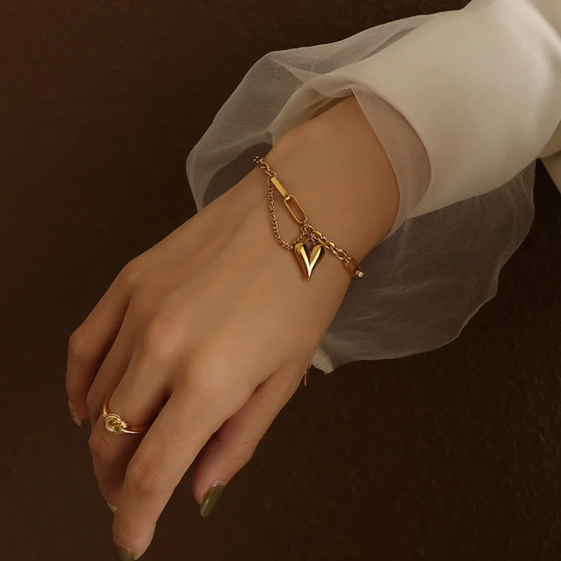 316L Stainless Steel New Fashion Upscale Jewelry Hip Hop Couple Heart Tassel Charm Chain Choker Necklaces Bracelets For Women