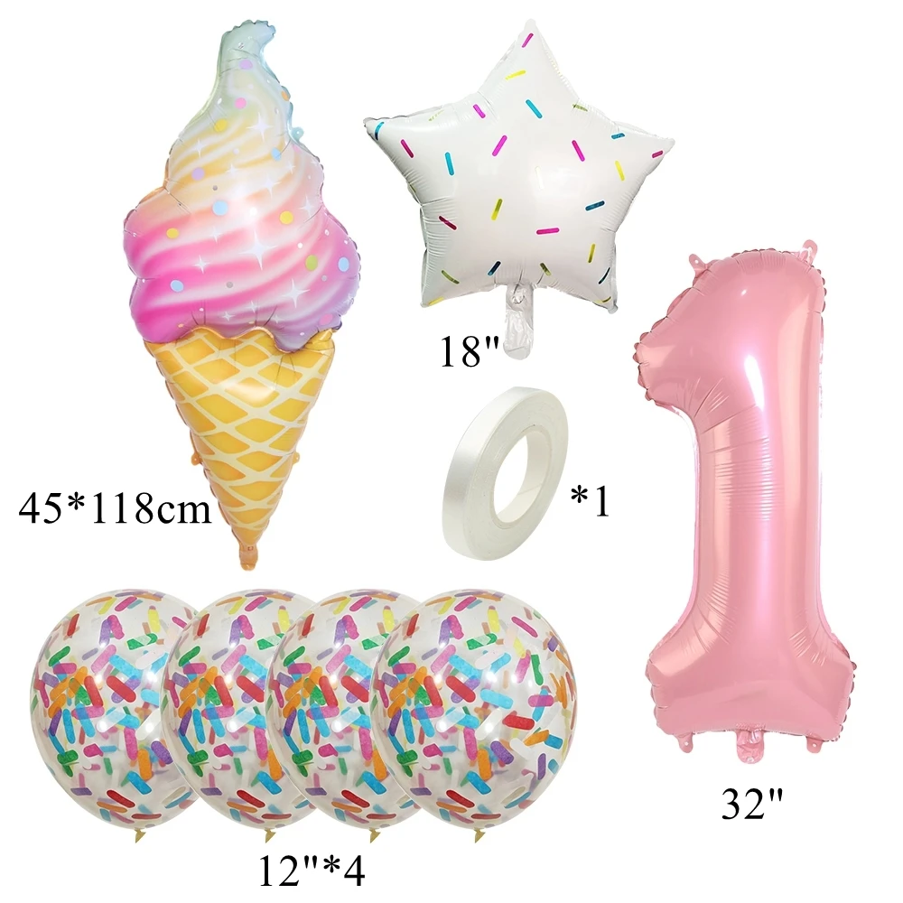 8pcs Donut Ice Cream Star Balloon Paper Confetti Balloon Set for Baby Shower Girl's Donut Happy Birthday Party Decorations