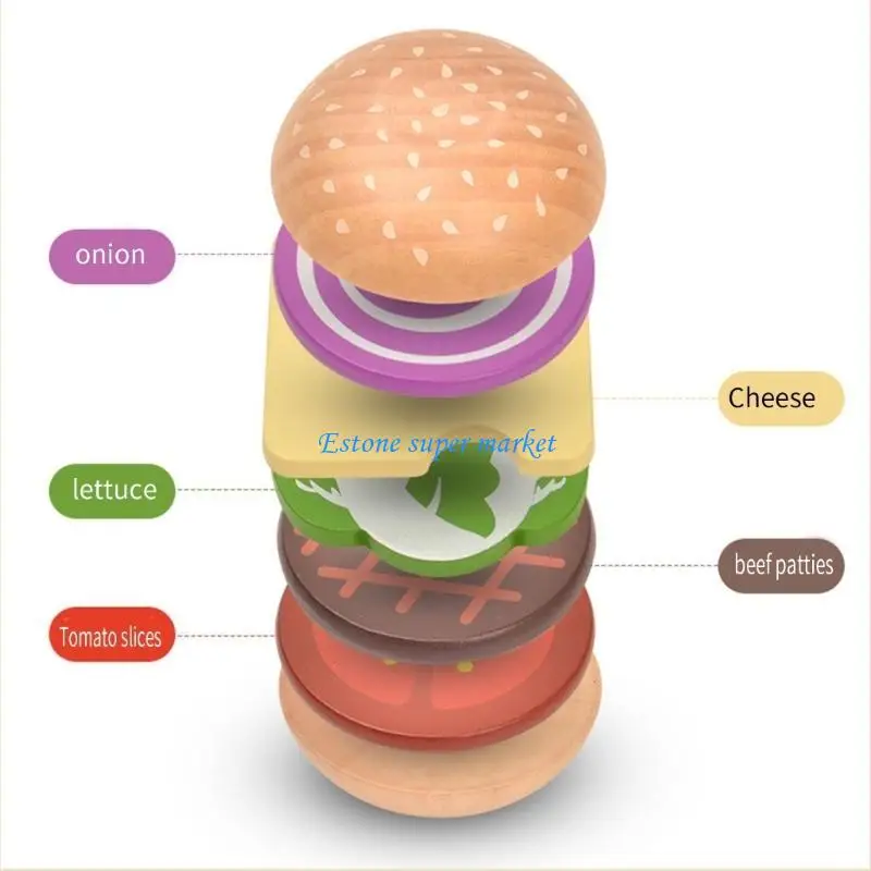 090B Baby Toy Kitchen Burger Set Real Life Cosplay Simulation Educational Wooden