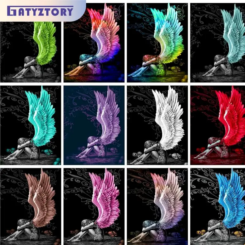 GATYZTORY Full Square Drill Diamond Embroidery Frame For Adults Diamond Mosaic Colored Winged Angel Cross Stitch DIY Wall Decor