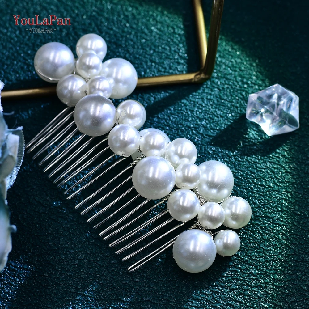 TOPQUEEN-accesorios para el cabello hechos a mano para mujer, tocado de pelo con perlas de Color blanco, Tiara de peine, tocado de fiesta, HP641