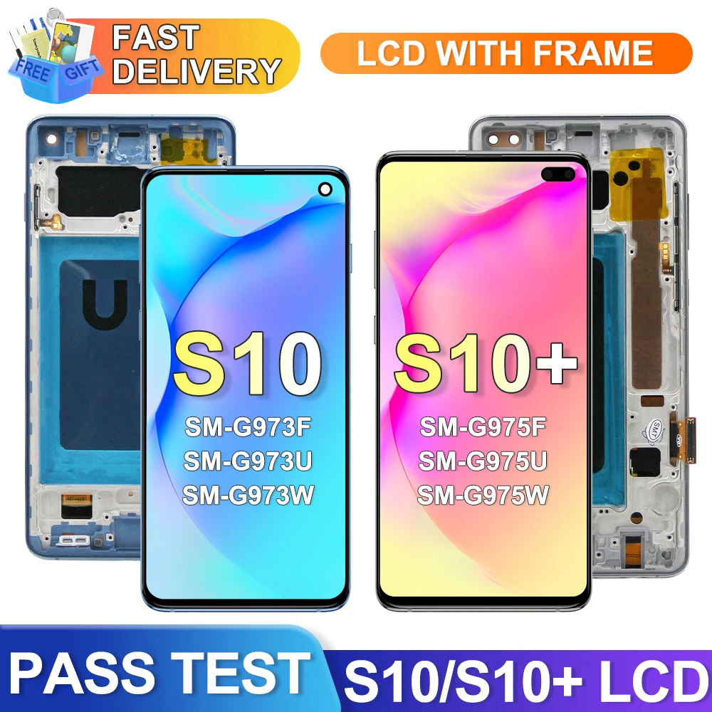 مع إطار لهاتف سامسونج جالاكسي S10 بلس S10 + G975 G975F شاشة Lcd رقمية تعمل باللمس لمجموعة سامسونج جالاكسي S10 G973F #1
