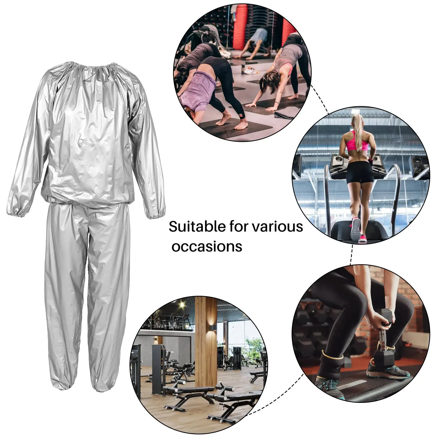 Heavy Duty Fitness Weight Loss Sweat Suit Exercise Gym Anti-Rip Silver L