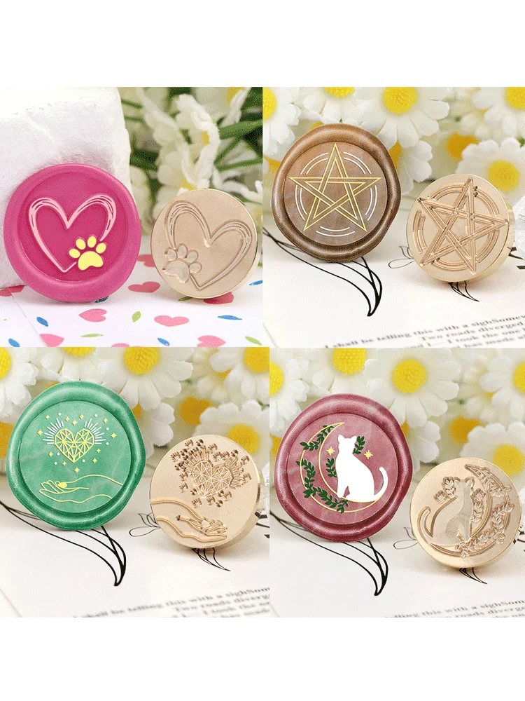 Love Paw Print, vijfpuntige ster lakzegelzegels verwisselbare koperen stempelkoppen voor het versieren van geschenken en wenskaarten - afbeelding 2