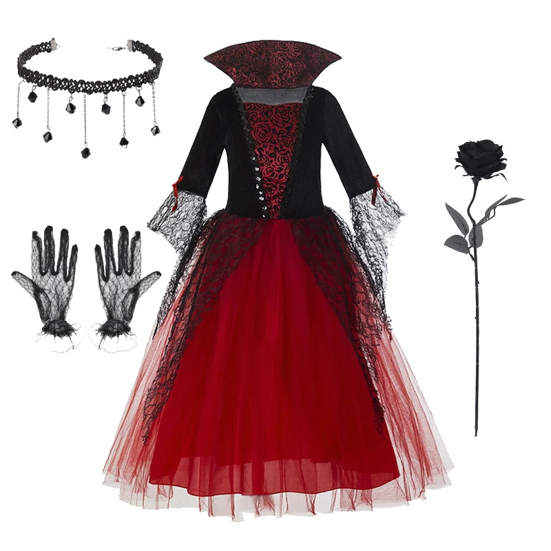 2-12T Halloween Costume for Kids Girls Purple Bat Dress Carnival Vampire Costume Witch Cosplay Clothes Carnival Party Gifts view 6