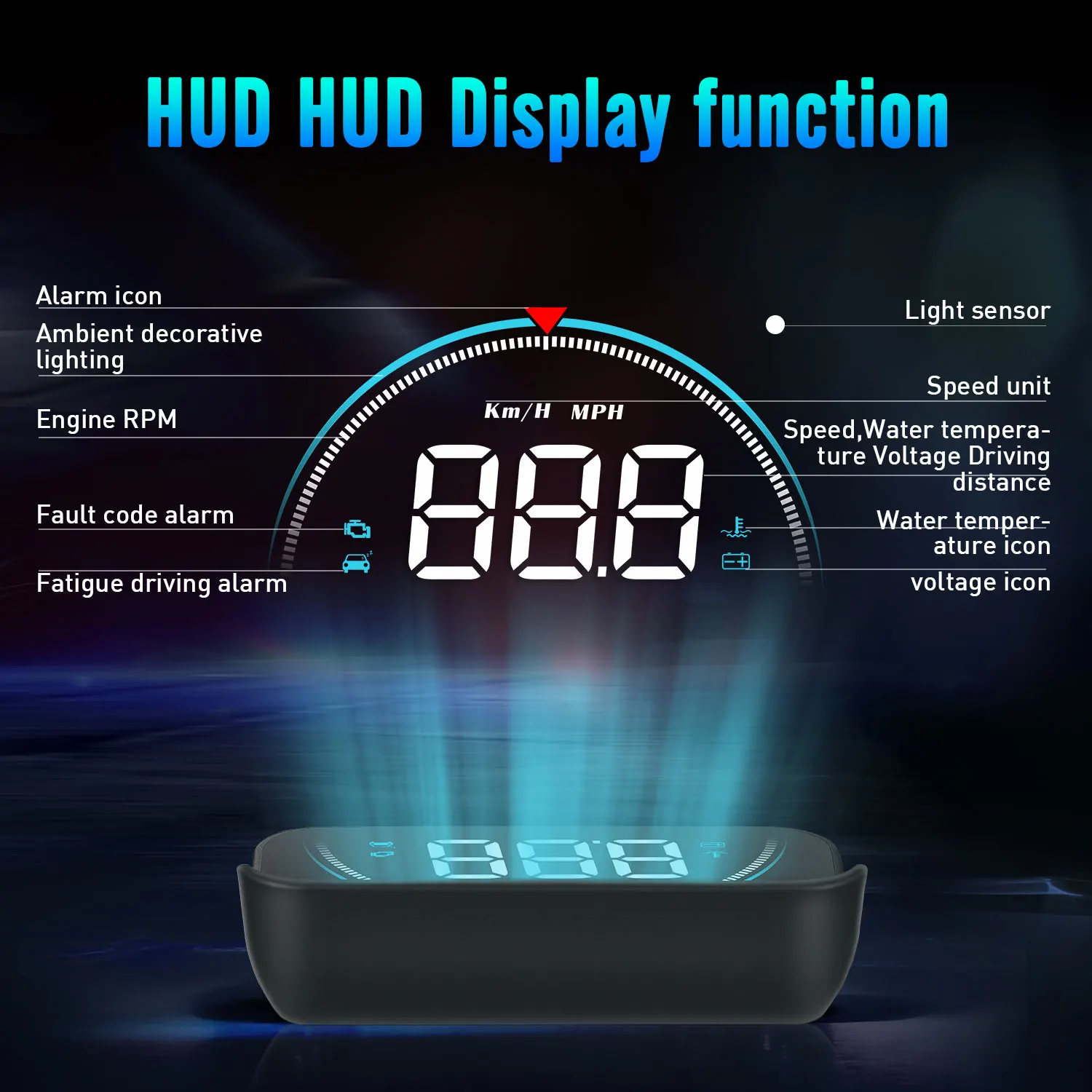 HUD OBD2-M8 Head Up Display Car Speedometer Projector Windshield Auto Electronic Alarm Overspeed Warning System Smart Gadgets