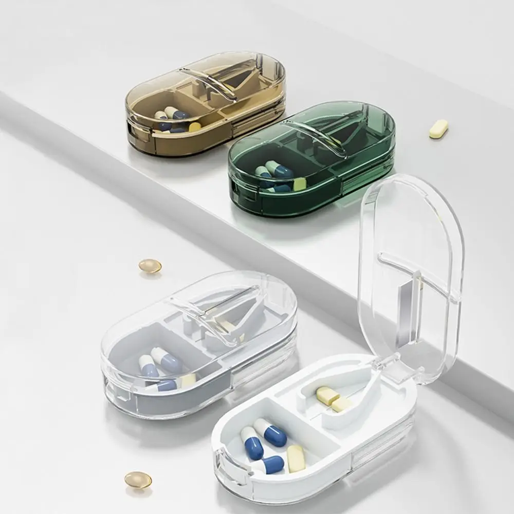 

With Invisible Storage Box Cutting Pill Case Portable Dustproof Powder Tablet Grinder 2 In 1 Medicine Cutting