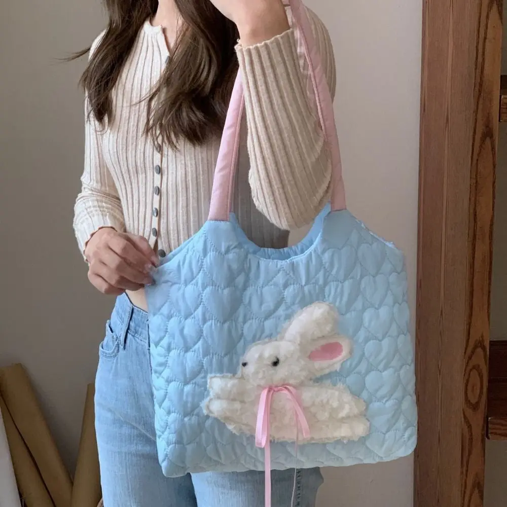 

Large Capacity Plush Rabbit Shoulder Bag Love Quilted Magnetic Buckle Women's Underarm Bag Inner Pocket Comfortable