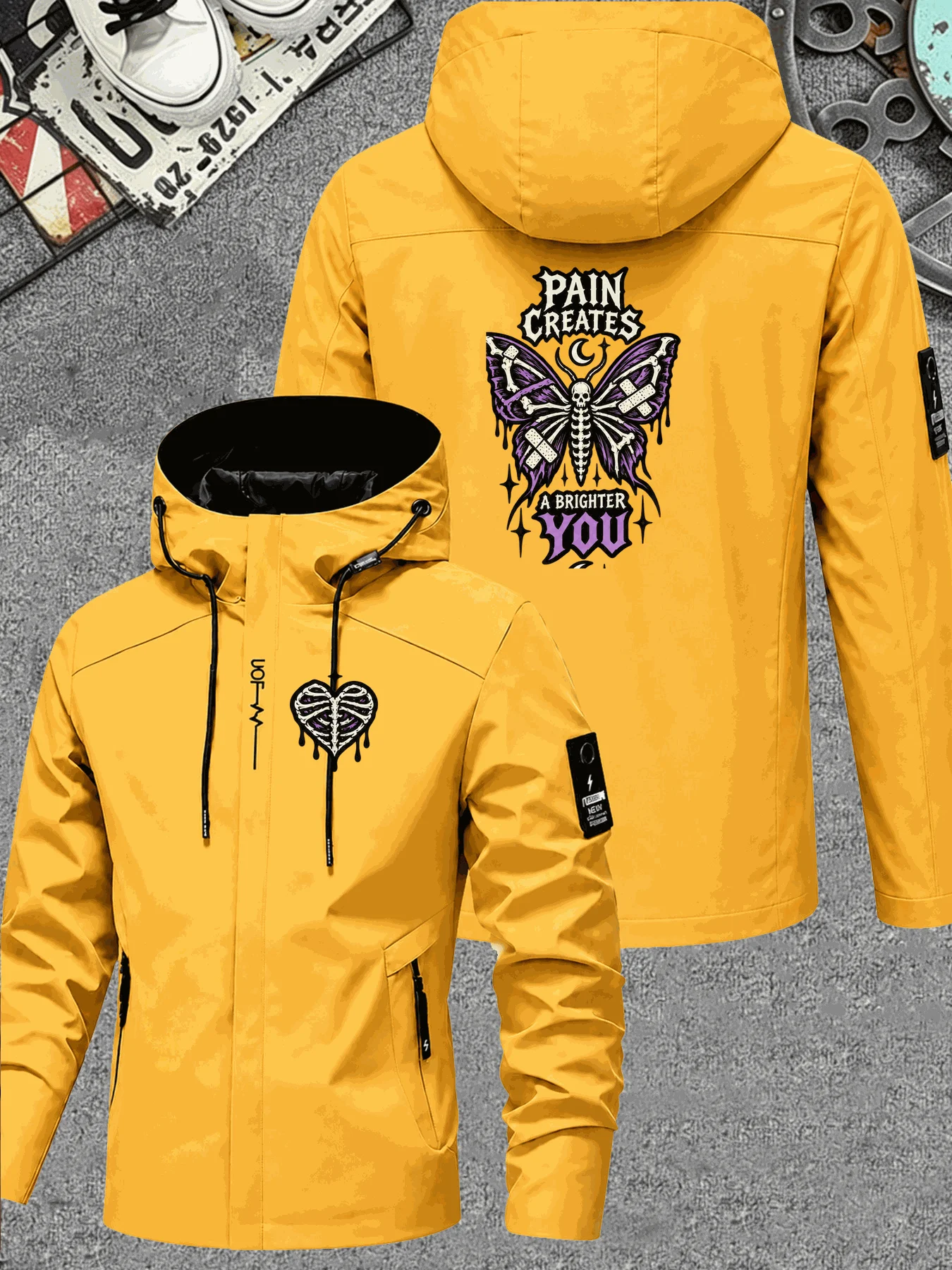 Windbreaker Men Zip - Men Hooded Jacket Pain Creates Brighter