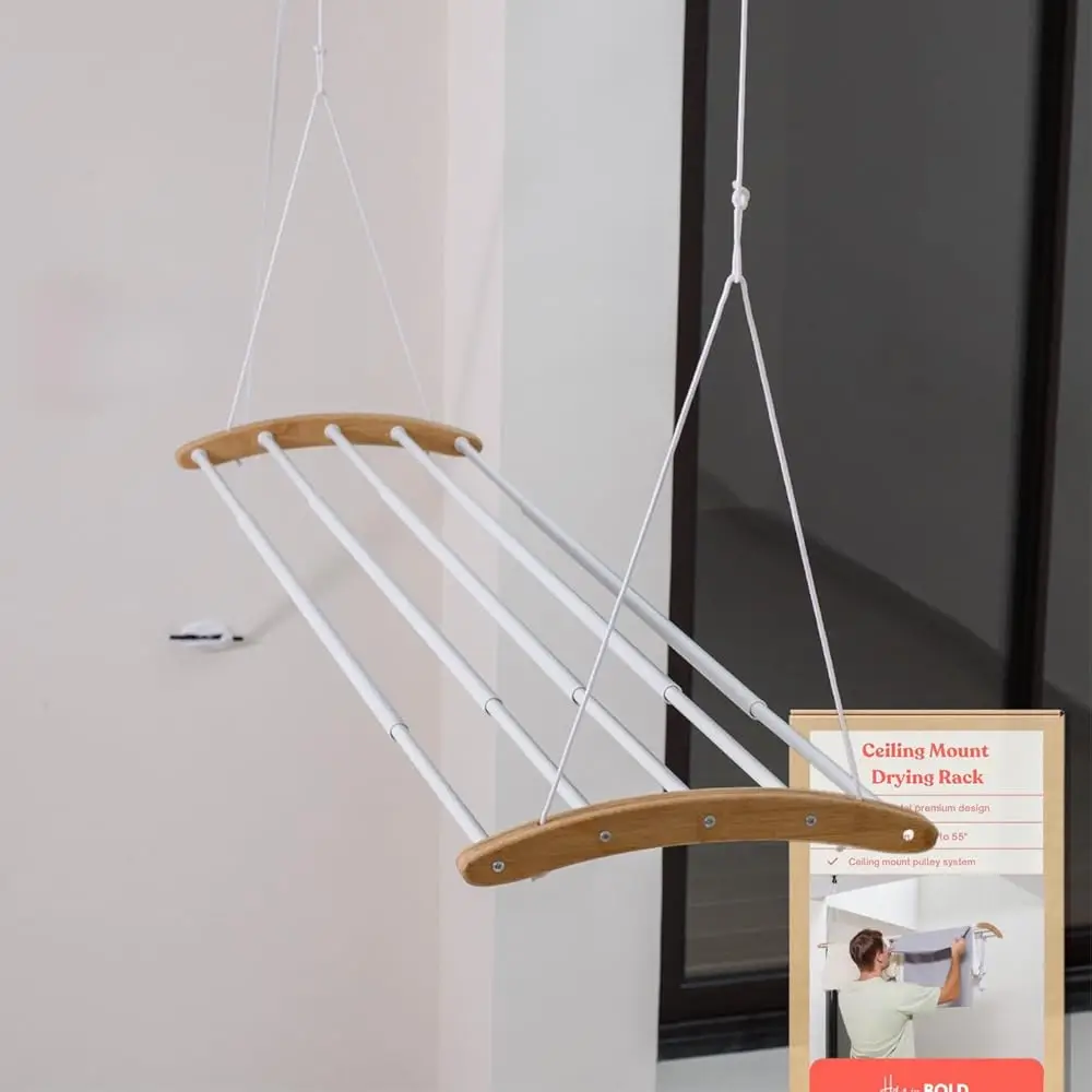 

Free ShippingCeiling Mounted Drying Racks for Laundry-Space-Saving Ceiling Clothes Drying Rack-Pulley Drying Rack-Wood, Metal, C
